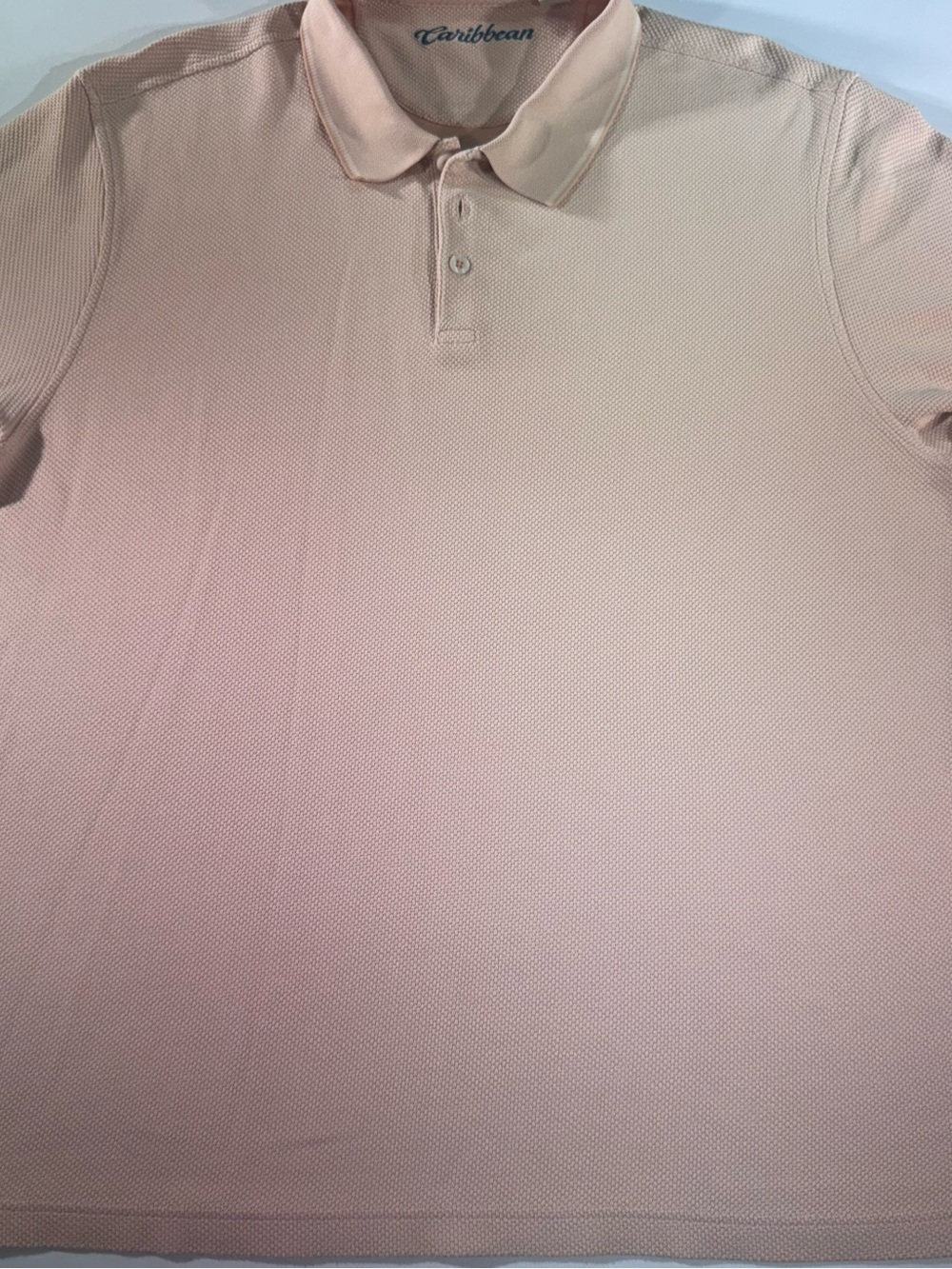 CARIBBEAN Men’s Polo Shirt, Peach, Textured Fabric, Golf, Casual, Beach, XL